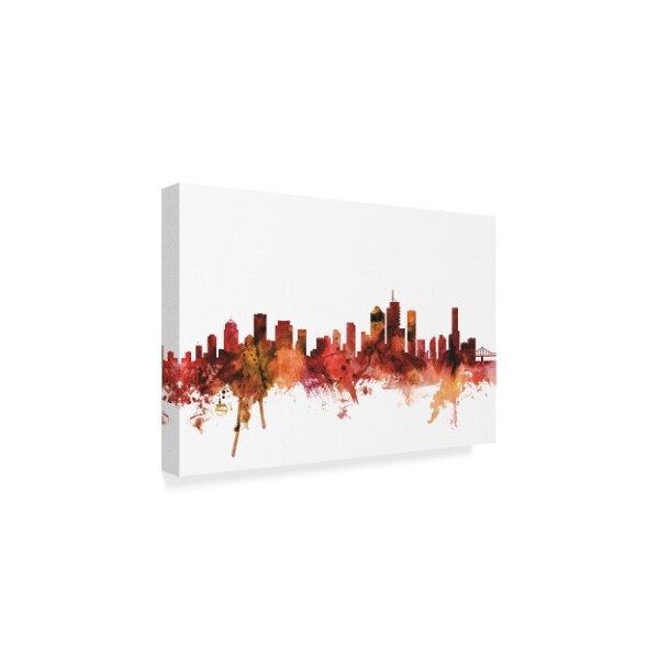 Michael Tompsett 'Brisbane Australia Skyline Red' Canvas Art,12x19